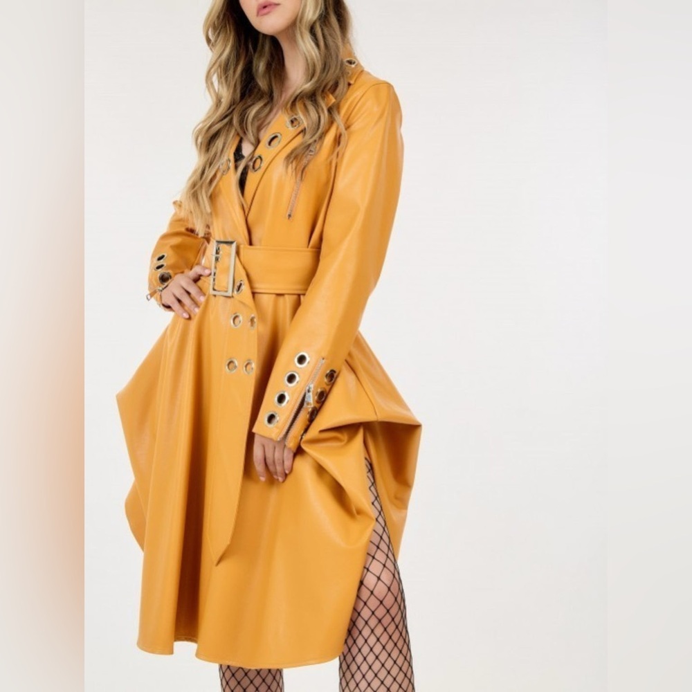 Gold Faux Leather Jacket Dress